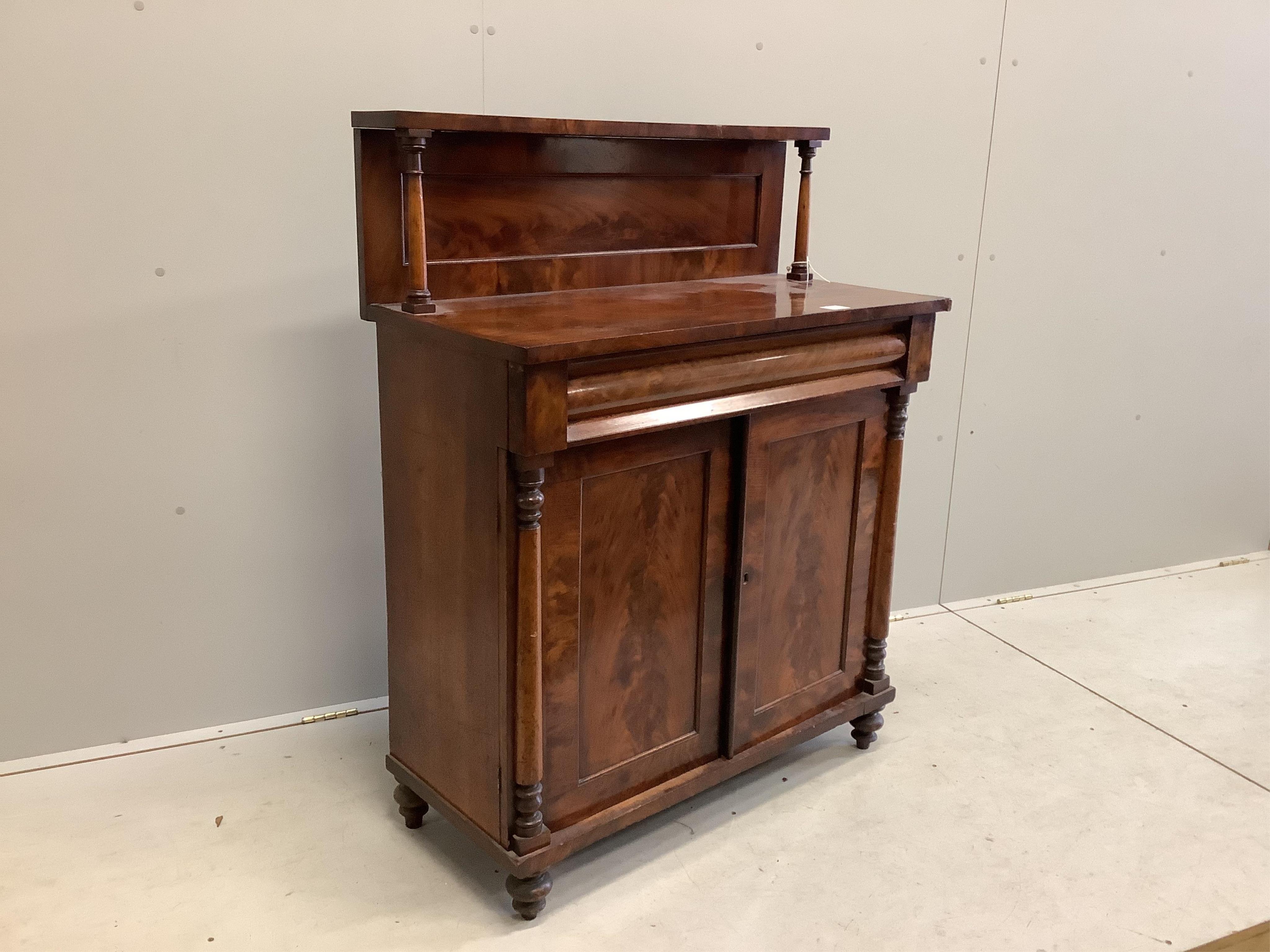 A William IV mahogany chiffonier, width 19cm, depth 43cm, height 116cm. Condition - fair